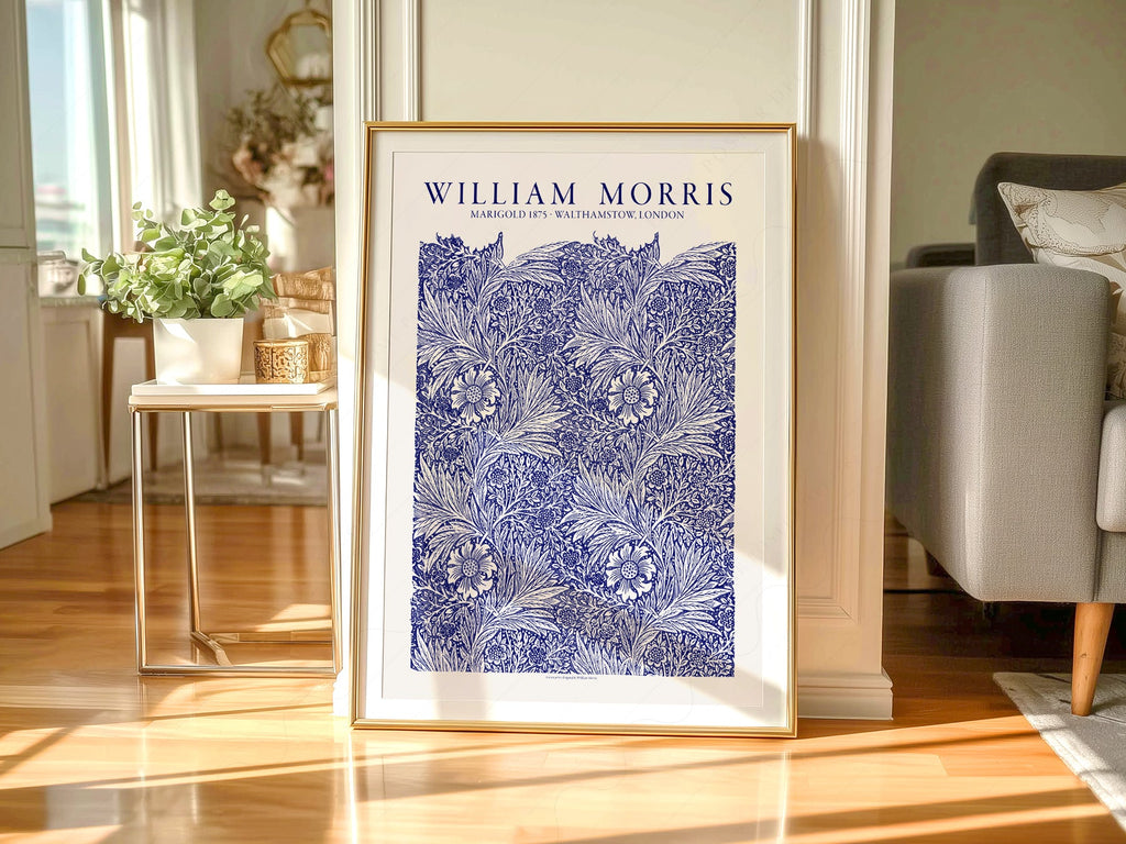 William Morris Marigold Art Print – Blue Floral Arts & Crafts Poster