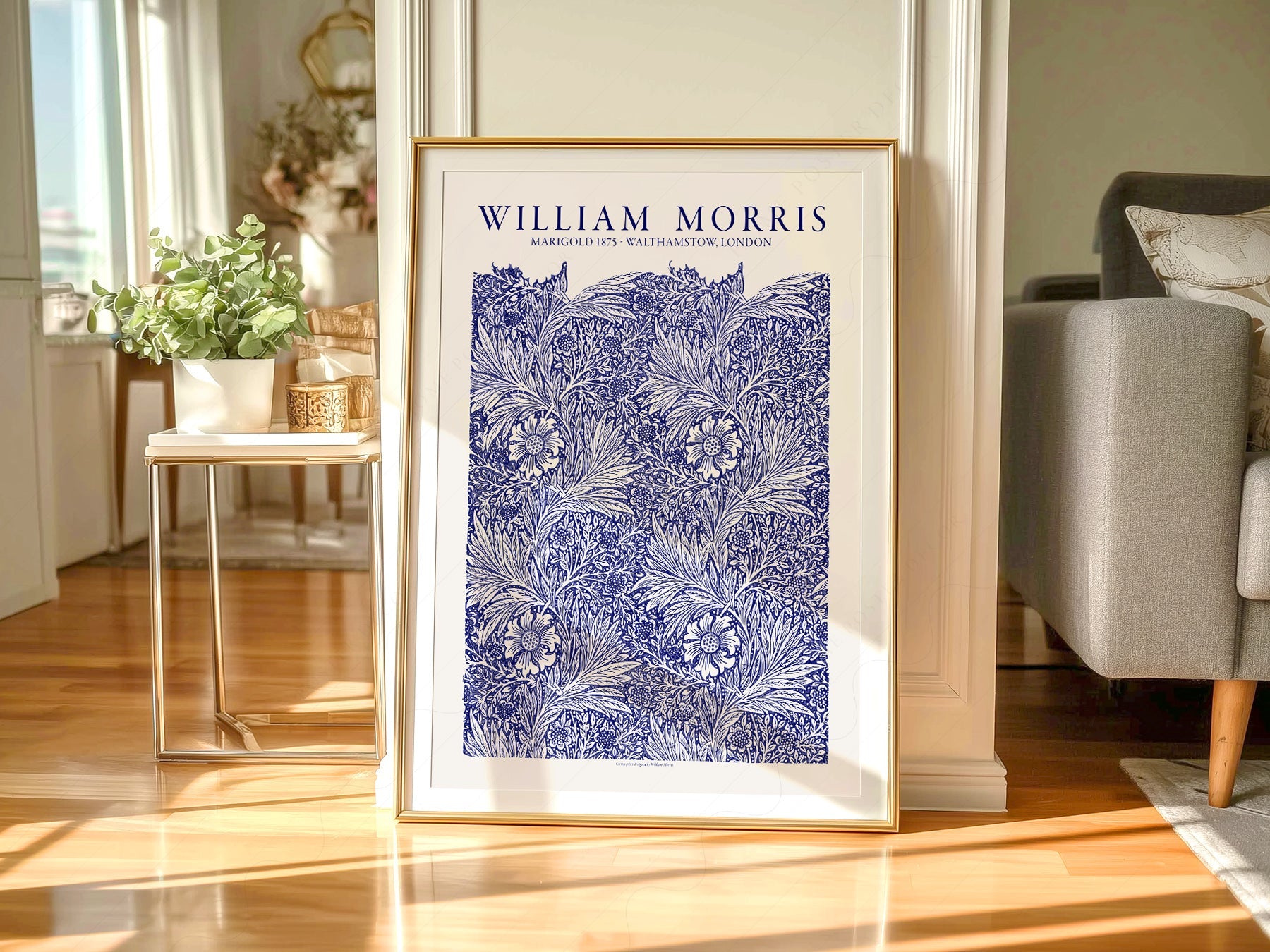 William Morris Marigold Art Print – Blue Floral Arts & Crafts Poster