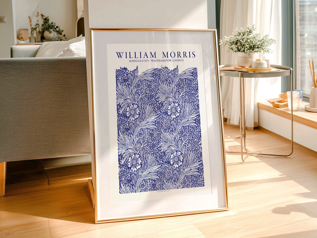William Morris Marigold Art Print – Blue Floral Arts & Crafts Poster