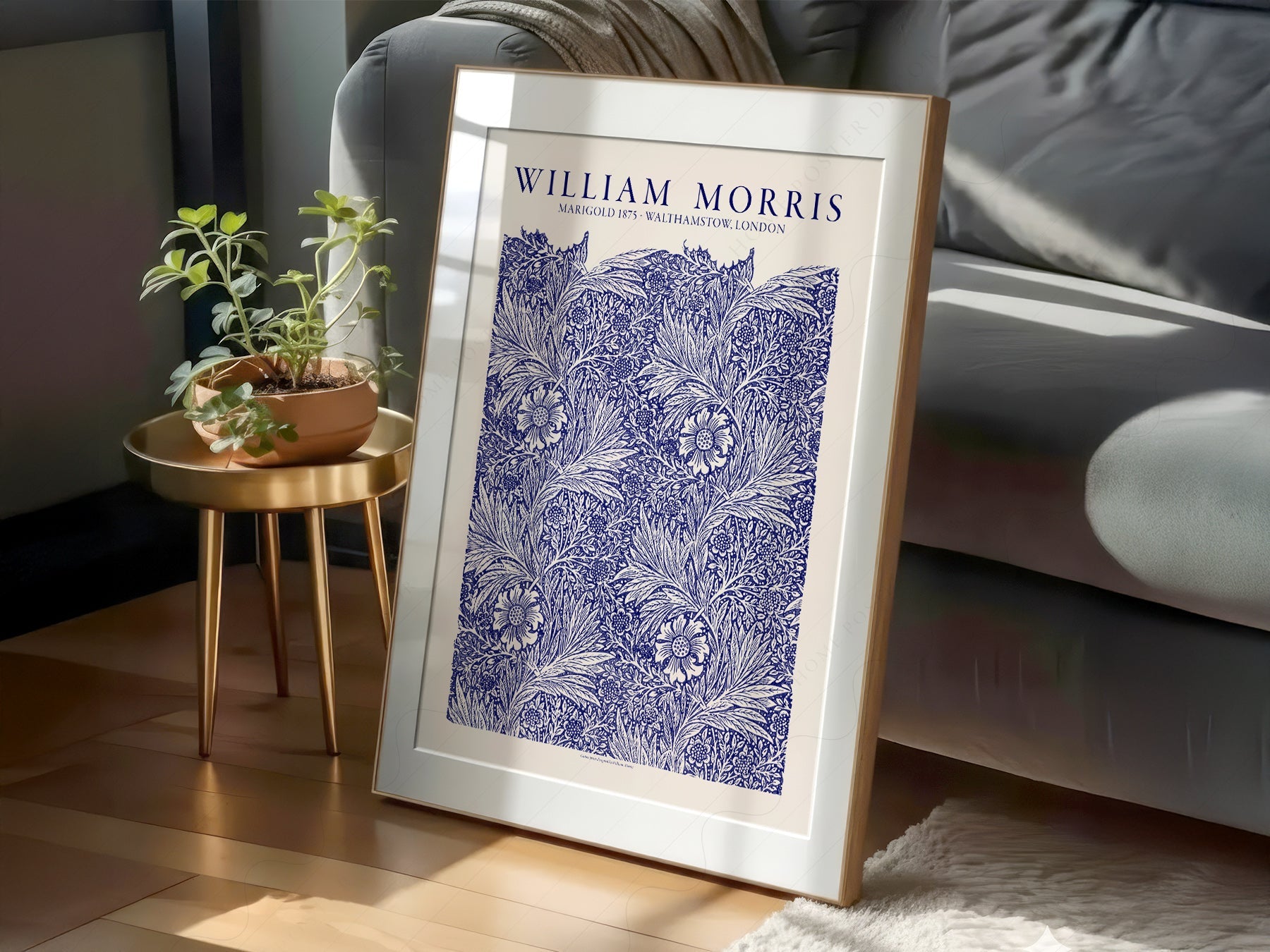 William Morris Marigold Art Print – Blue Floral Arts & Crafts Poster