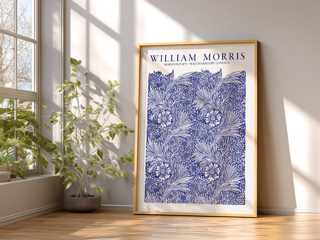 William Morris Marigold Art Print – Blue Floral Arts & Crafts Poster