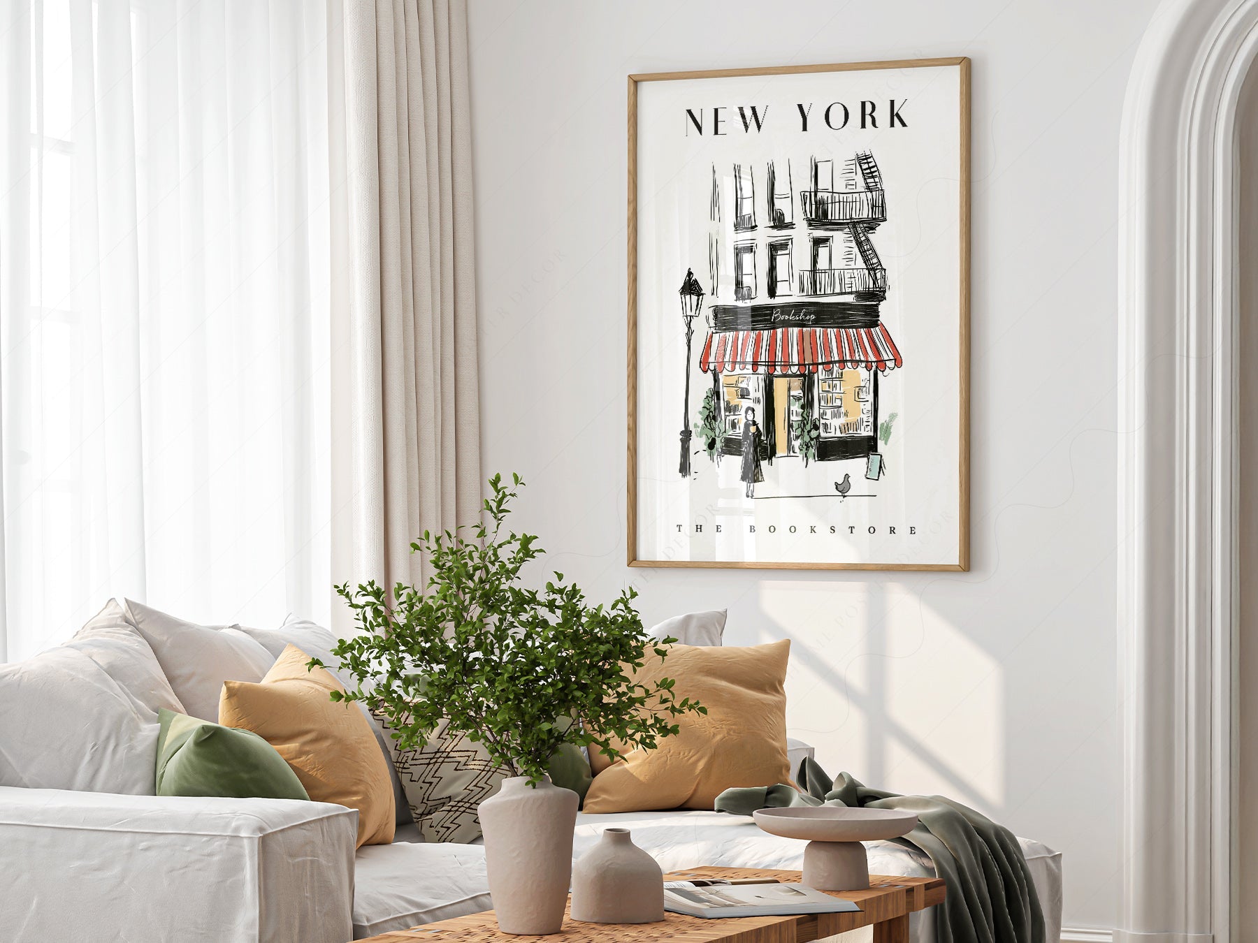 New York Bookstore Art Print – Charming City Illustration Wall Decor