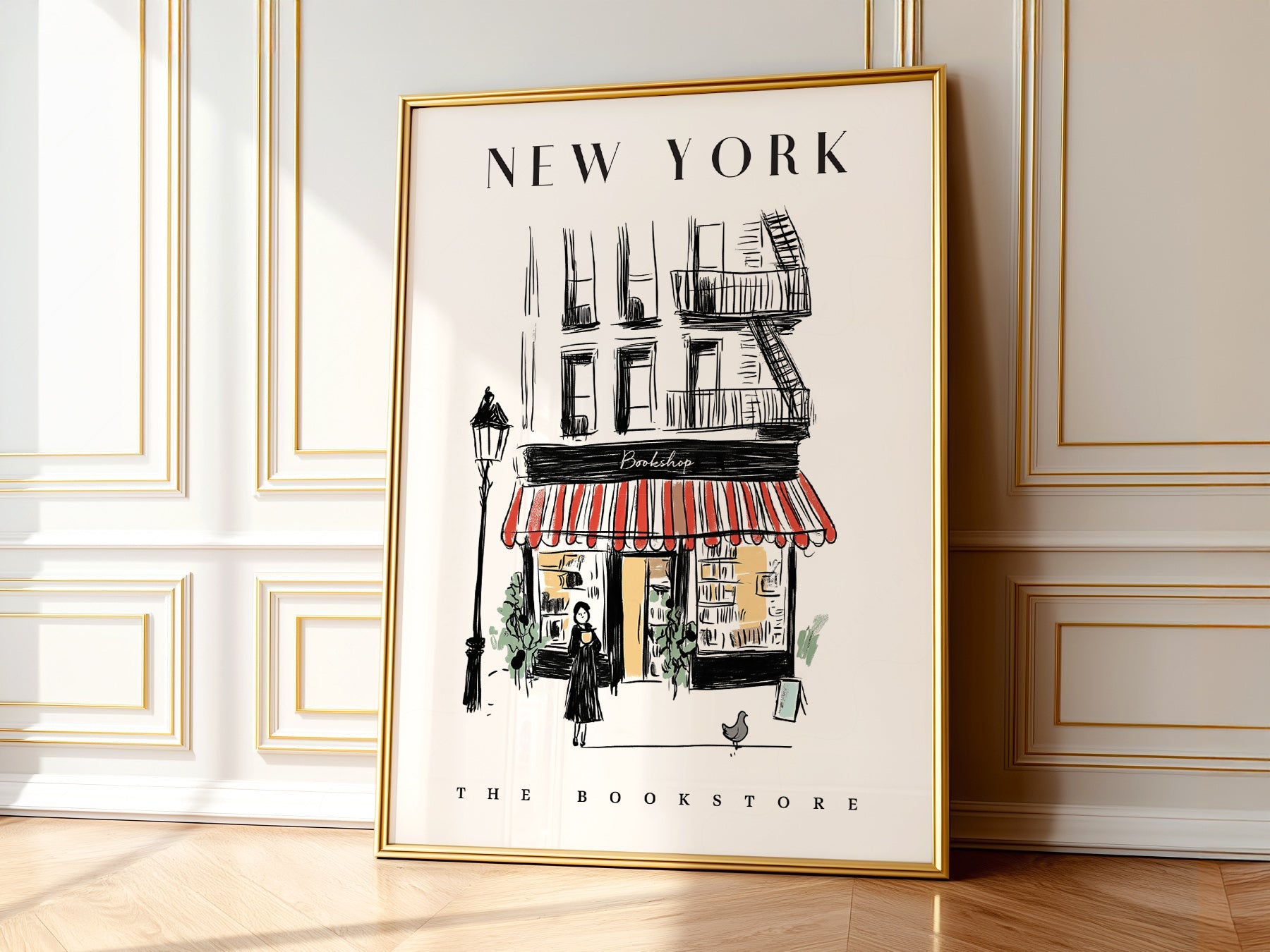 New York Bookstore Art Print – Charming City Illustration Wall Decor