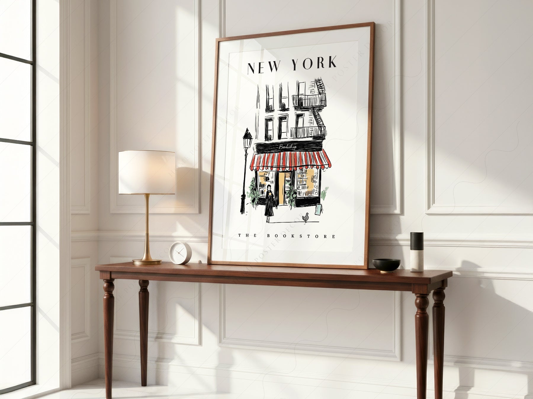 New York Bookstore Art Print – Charming City Illustration Wall Decor