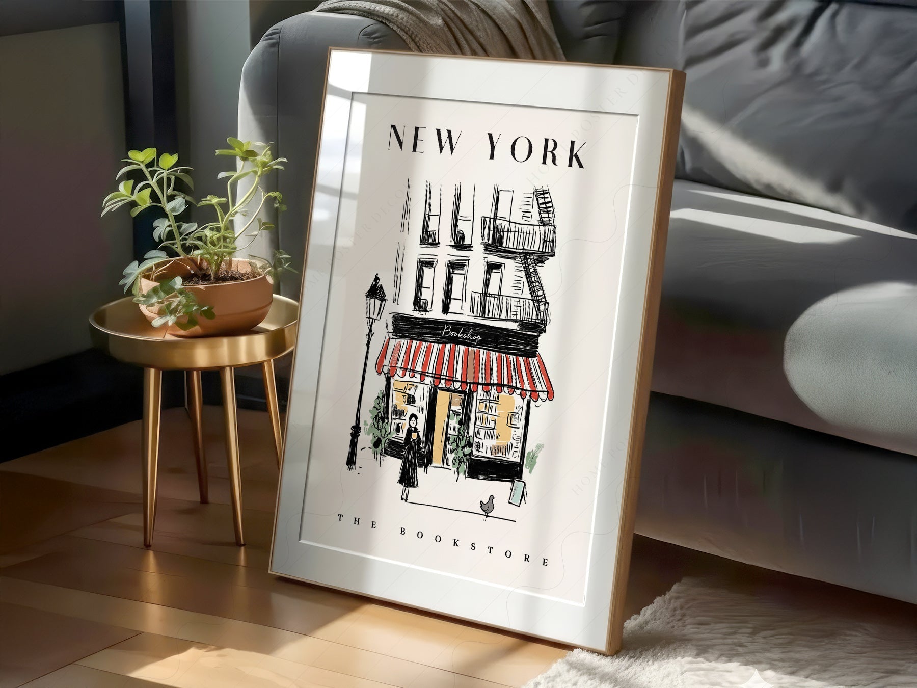 New York Bookstore Art Print – Charming City Illustration Wall Decor