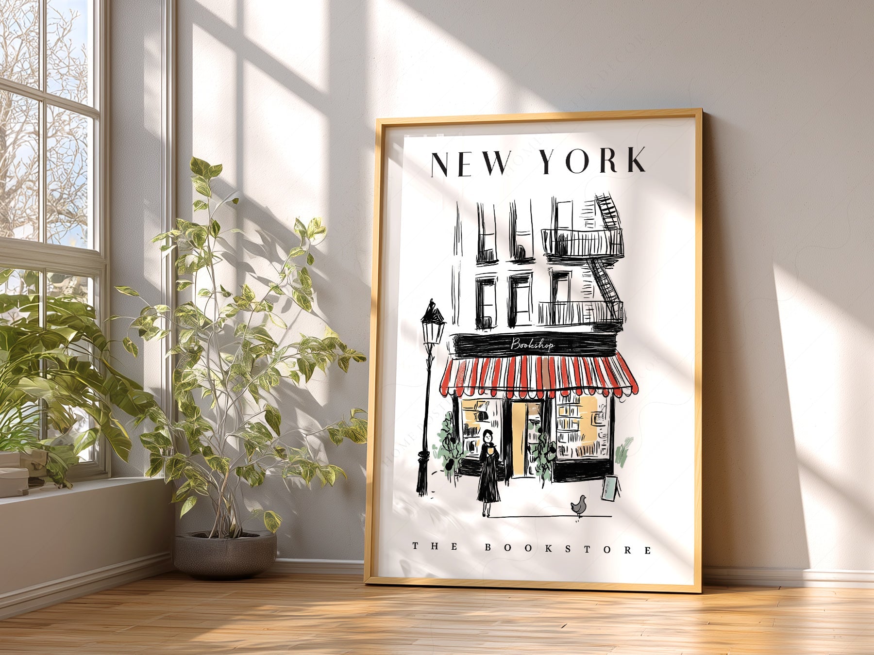 New York Bookstore Art Print – Charming City Illustration Wall Decor