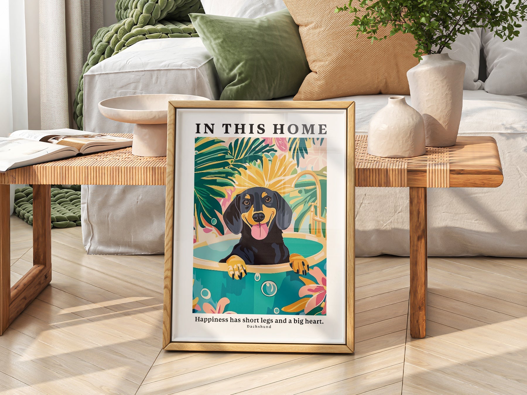 Dachshund Wall Art Print – In This Home Happiness Has Short Legs Poster