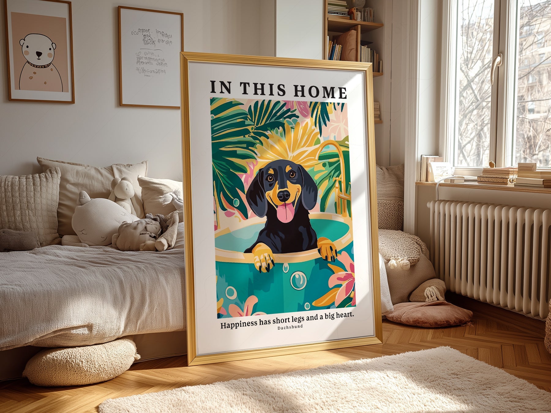 Dachshund Wall Art Print – In This Home Happiness Has Short Legs Poster