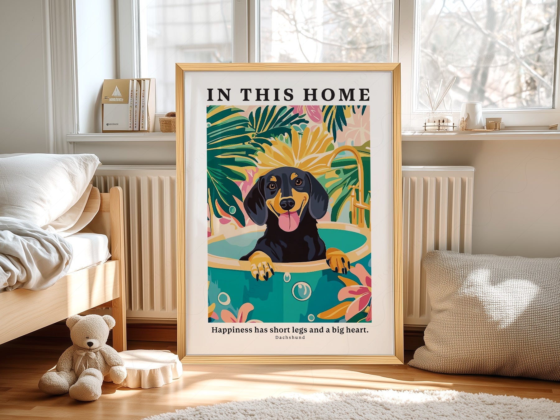 Dachshund Wall Art Print – In This Home Happiness Has Short Legs Poster