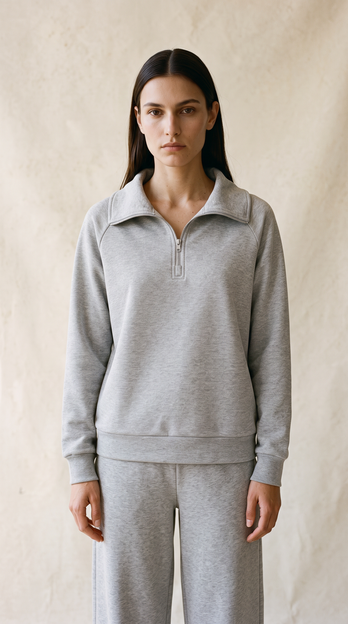 Maeve Luxeflow - Haut ample à fermeture 3/4 en gris chiné