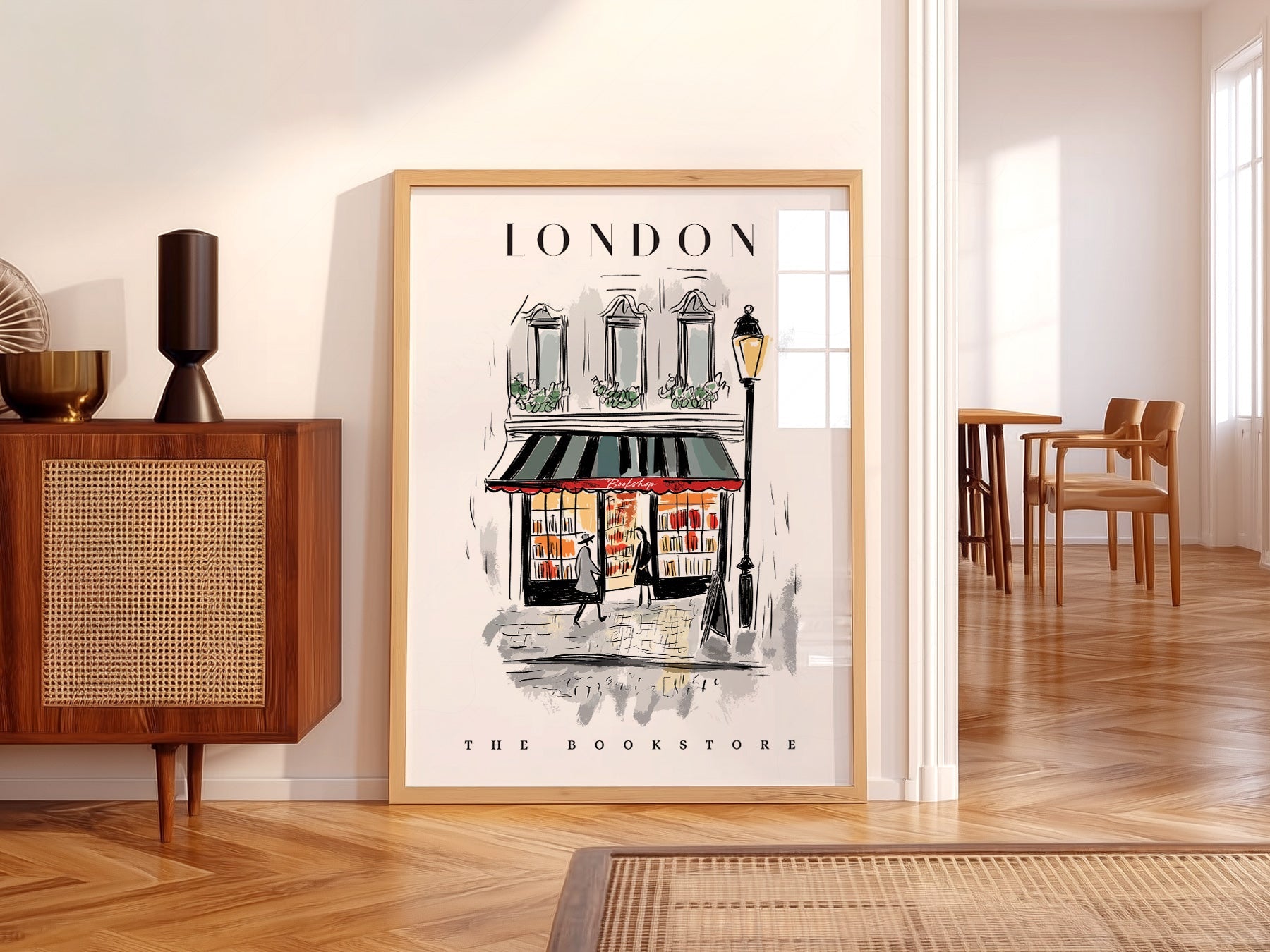 London Bookstore Illustration Print – Charming Bookshop Wall Art Poster