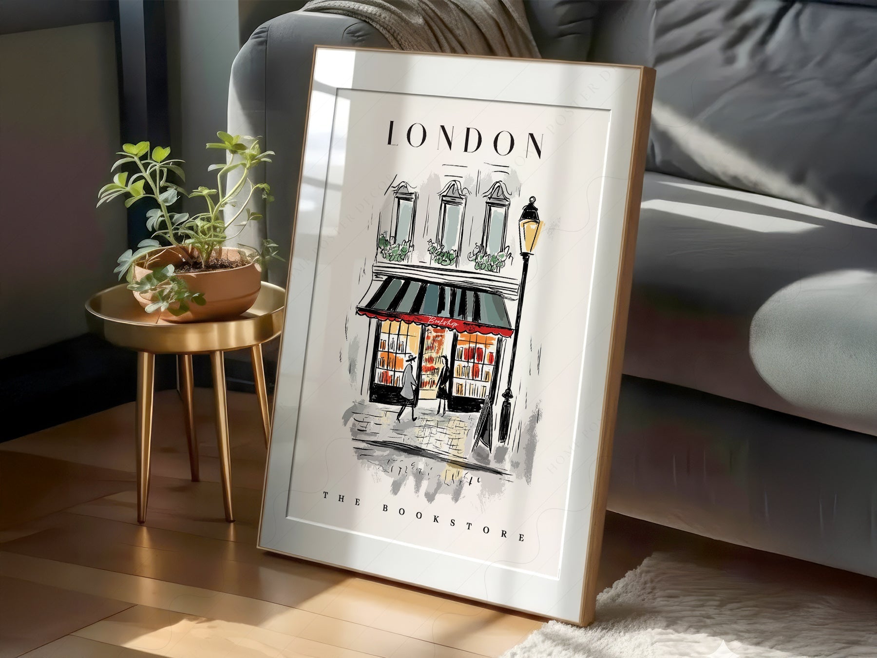 London Bookstore Illustration Print – Charming Bookshop Wall Art Poster