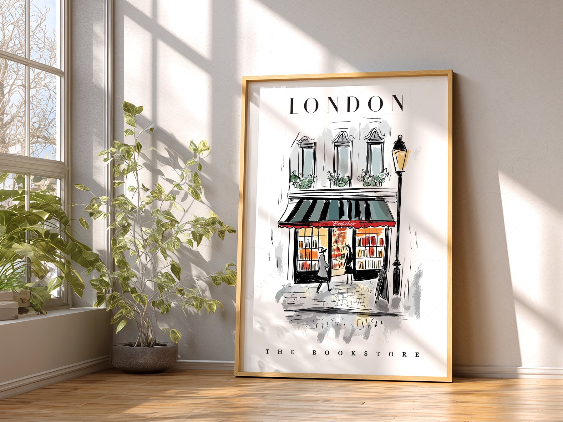London Bookstore Illustration Print – Charming Bookshop Wall Art Poster