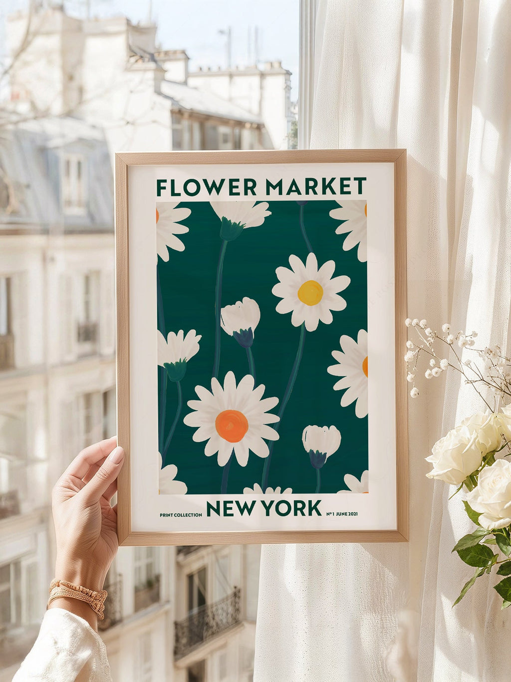 Flower Market New York Print – Daisy Floral Wall Art Poster Decor