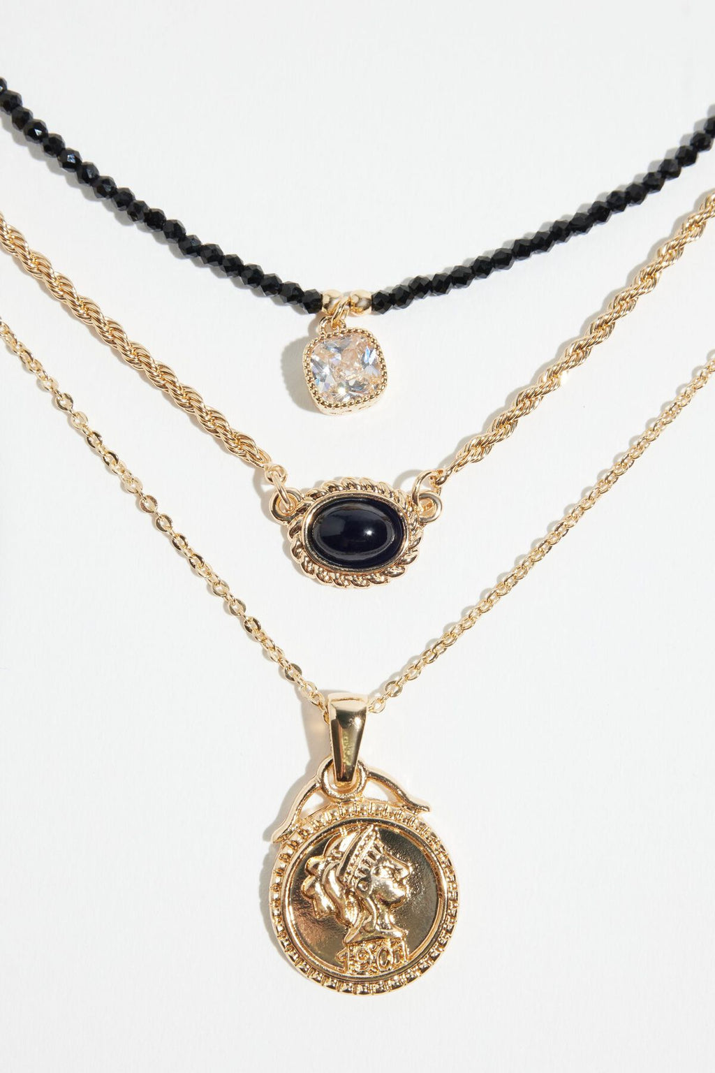 3-Pack Medallion & Glass Bead Necklaces