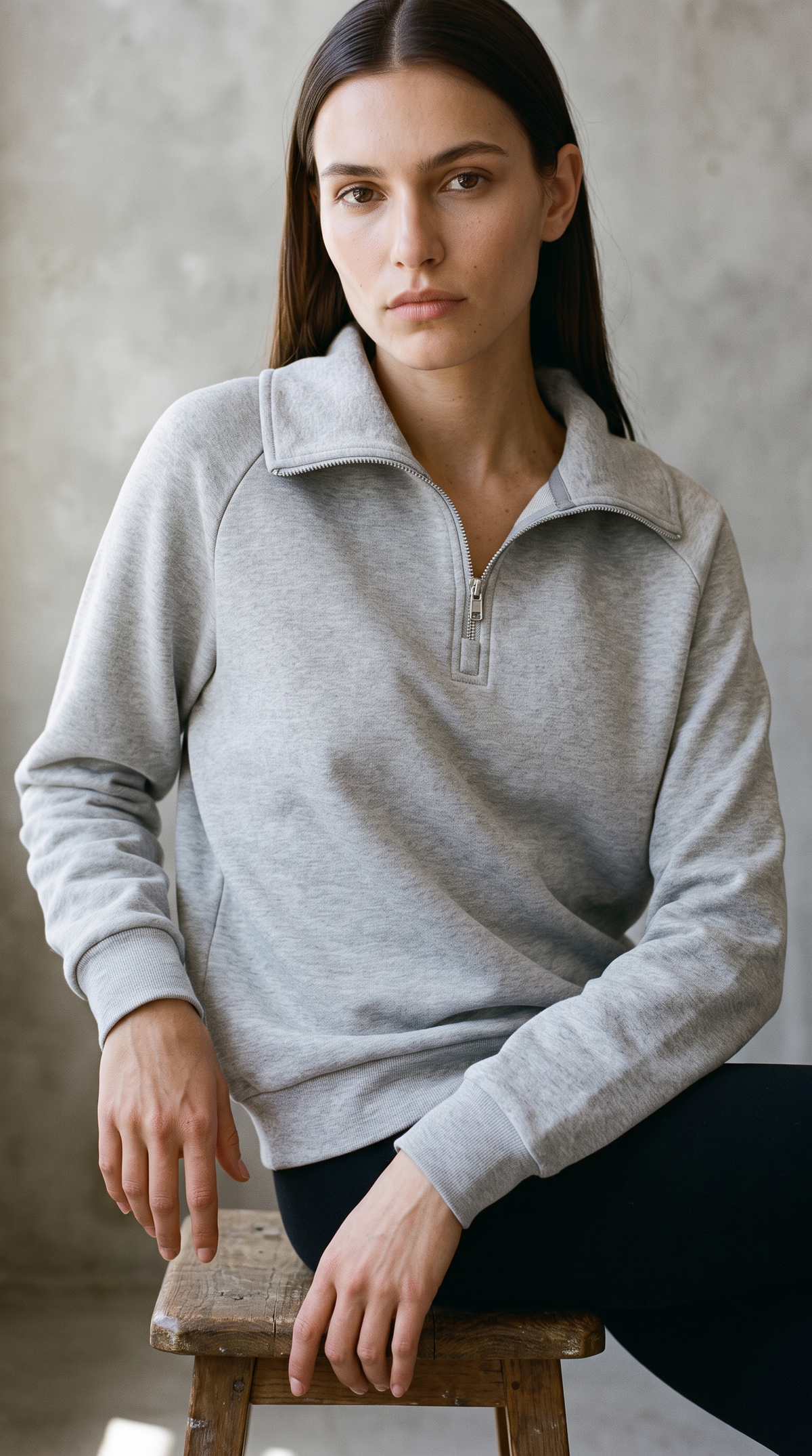 Maeve Luxeflow - Haut ample à fermeture 3/4 en gris chiné