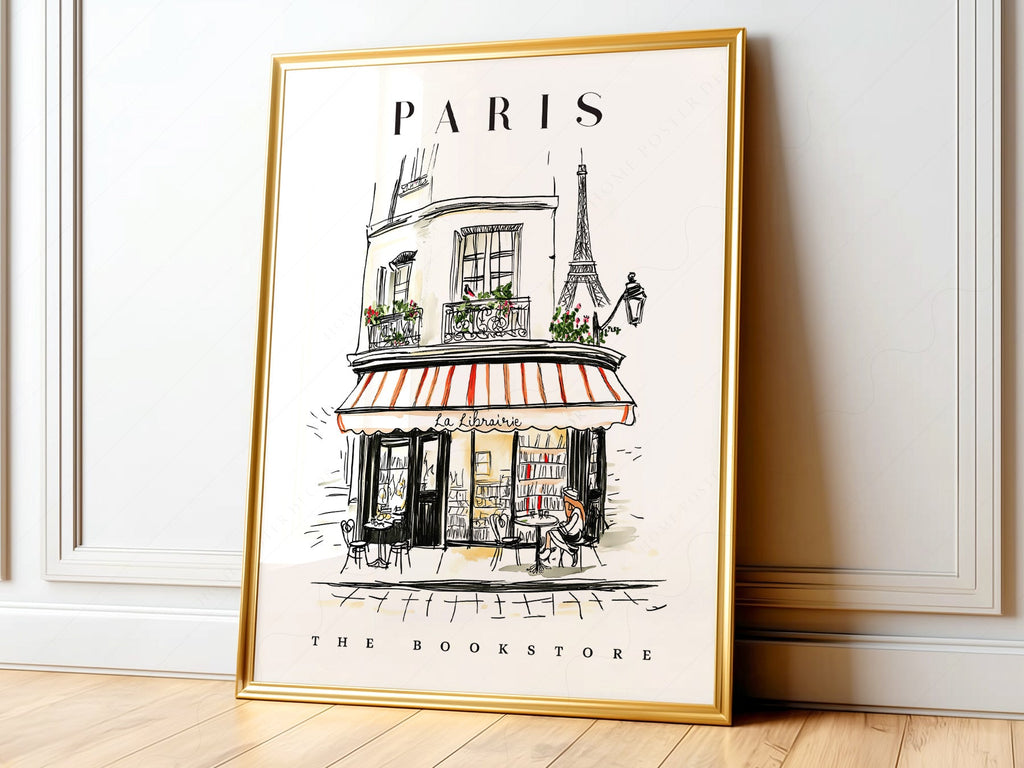 Paris Bookstore Art Print – French Bookshop Illustration Poster