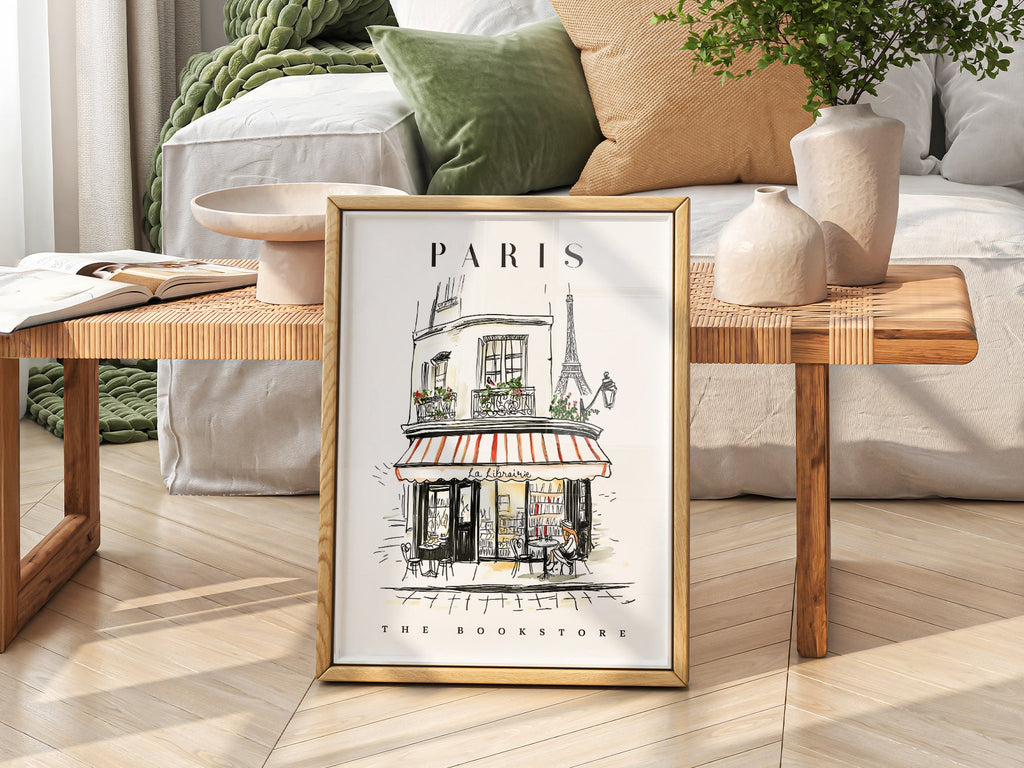 Paris Bookstore Art Print – French Bookshop Illustration Poster