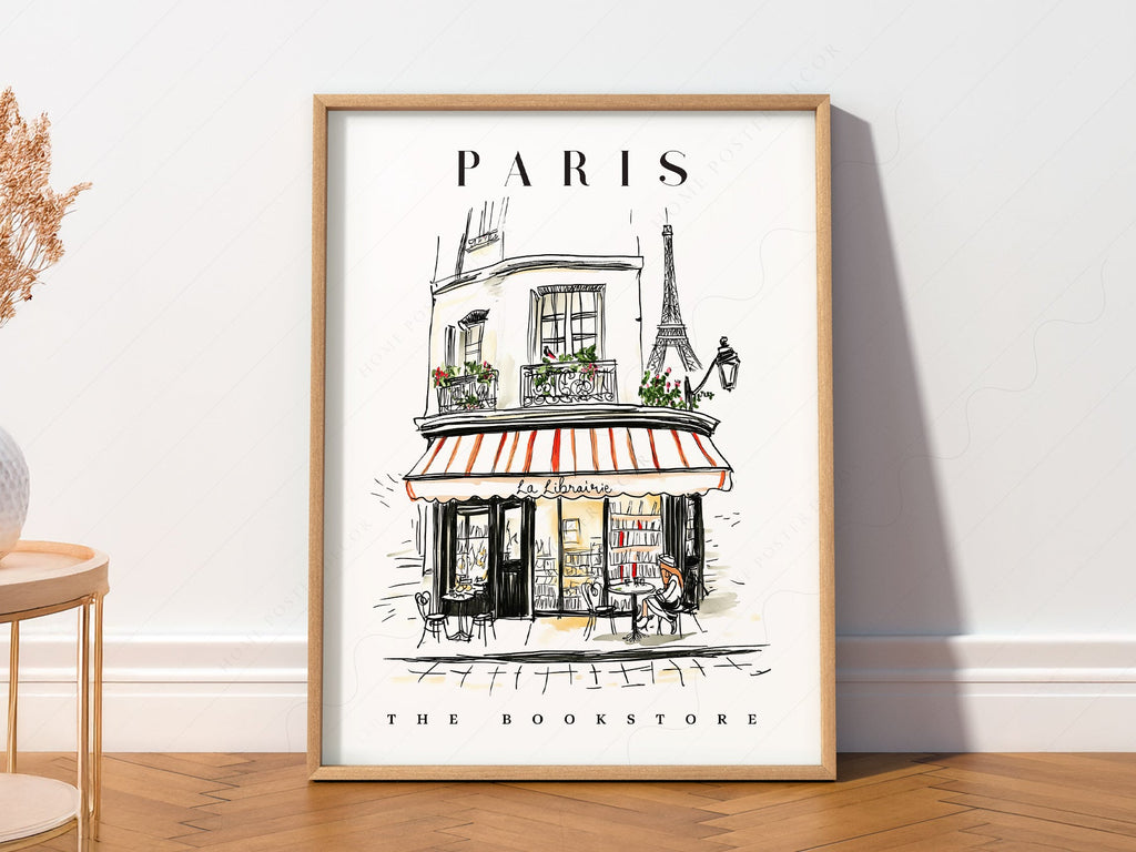 Paris Bookstore Art Print – French Bookshop Illustration Poster