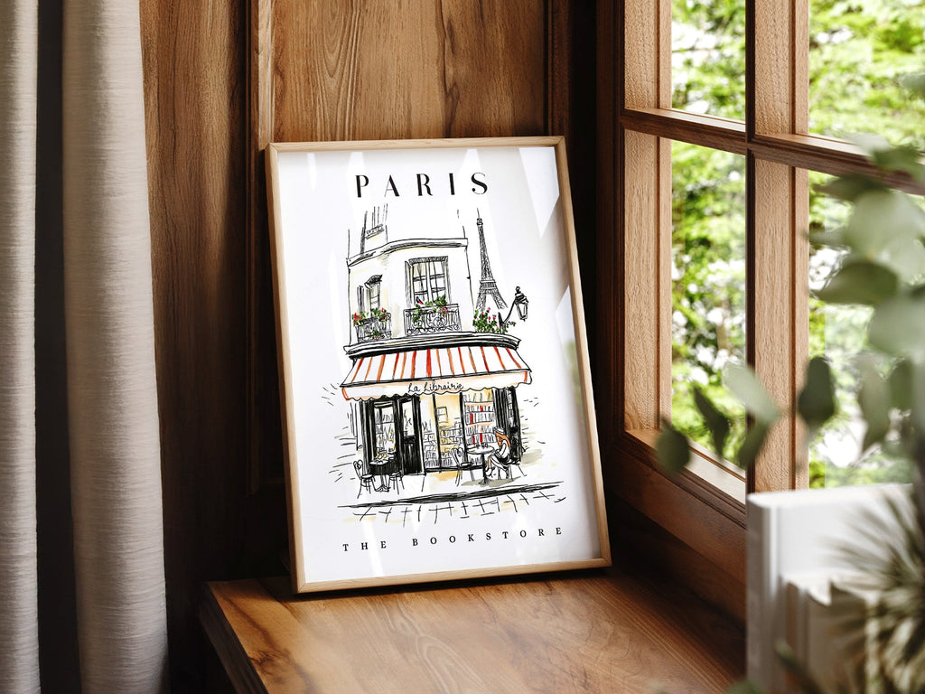 Paris Bookstore Art Print – French Bookshop Illustration Poster