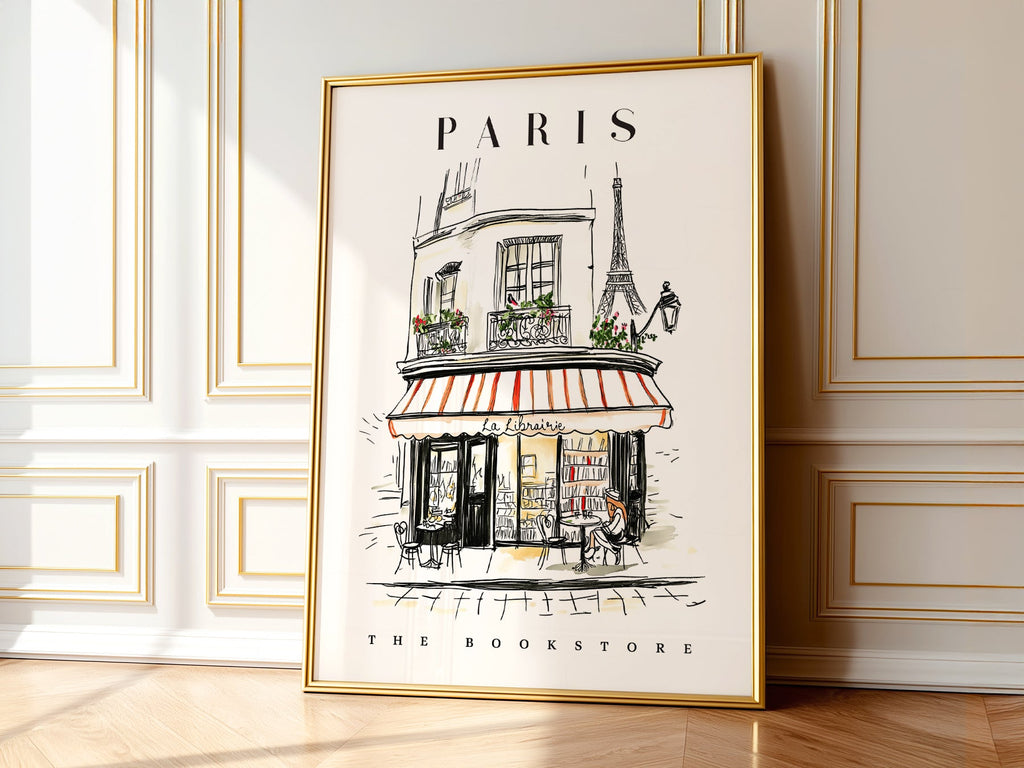 Paris Bookstore Art Print – French Bookshop Illustration Poster