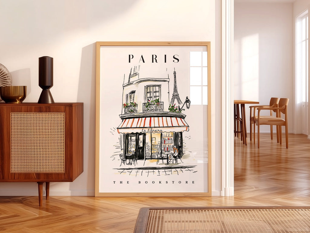Paris Bookstore Art Print – French Bookshop Illustration Poster