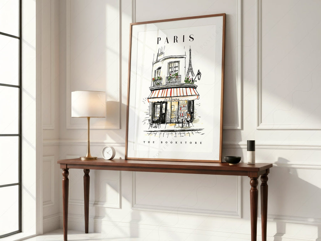 Paris Bookstore Art Print – French Bookshop Illustration Poster