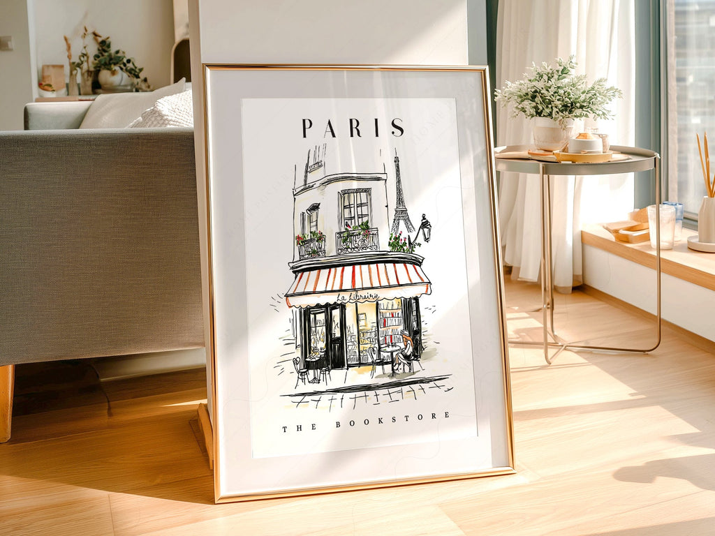 Paris Bookstore Art Print – French Bookshop Illustration Poster