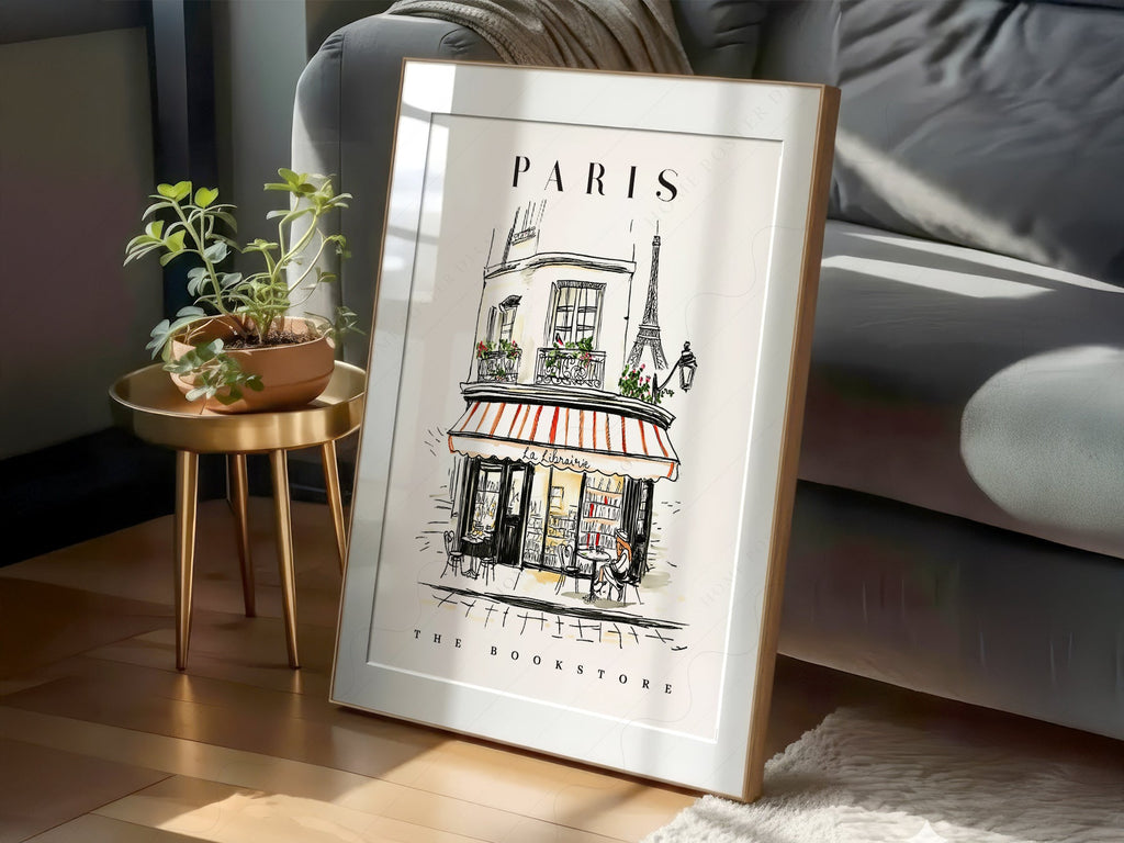 Paris Bookstore Art Print – French Bookshop Illustration Poster