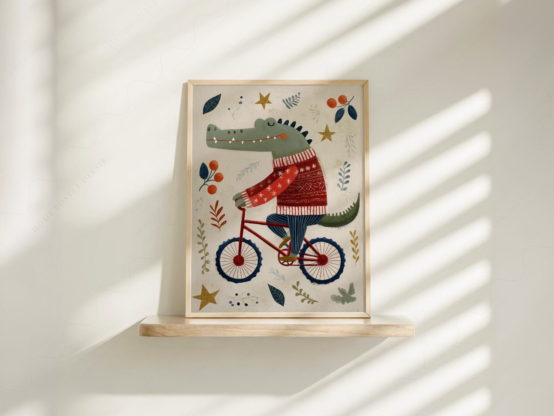 Crocodile on Bicycle Art Print – Whimsical Nursery Wall Decor Poster