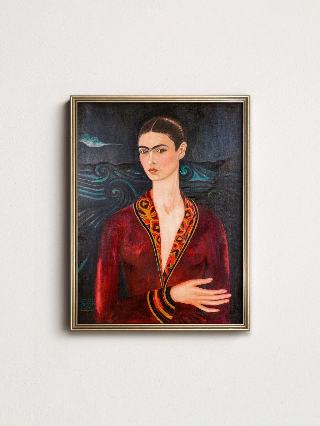 Frida Kahlo Self-Portrait in Velvet Dress Art Print – Mexican Art Poster