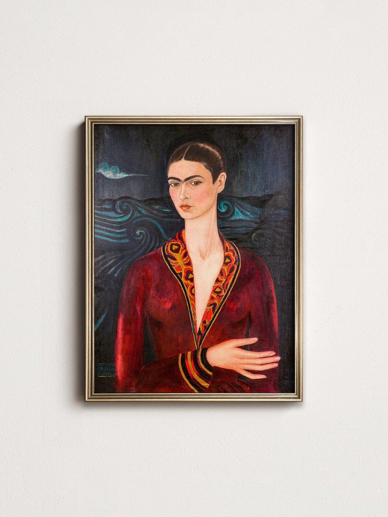 Frida Kahlo Self-Portrait in Velvet Dress Art Print – Mexican Art Poster