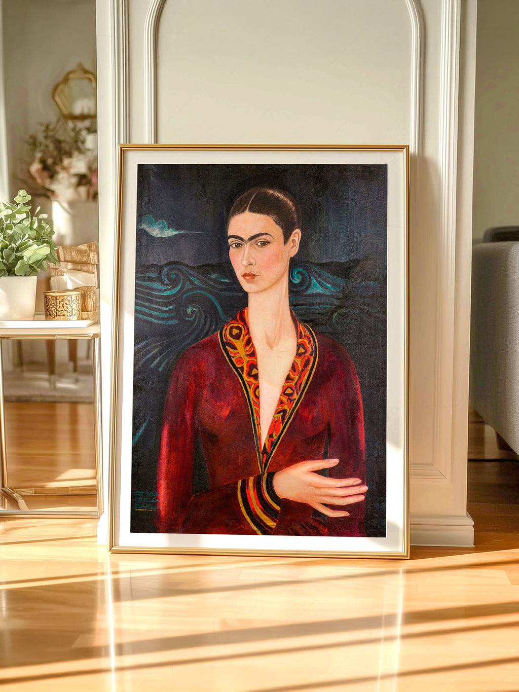 Frida Kahlo Self-Portrait in Velvet Dress Art Print – Mexican Art Poster