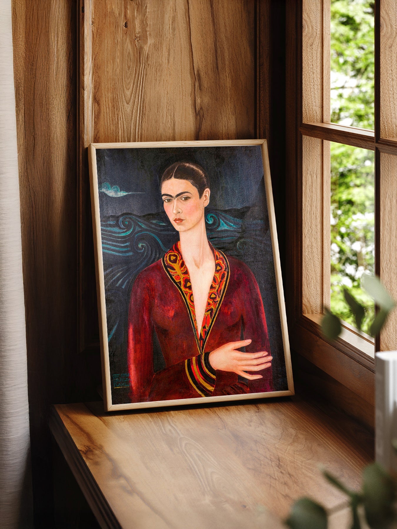 Frida Kahlo Self-Portrait in Velvet Dress Art Print – Mexican Art Poster