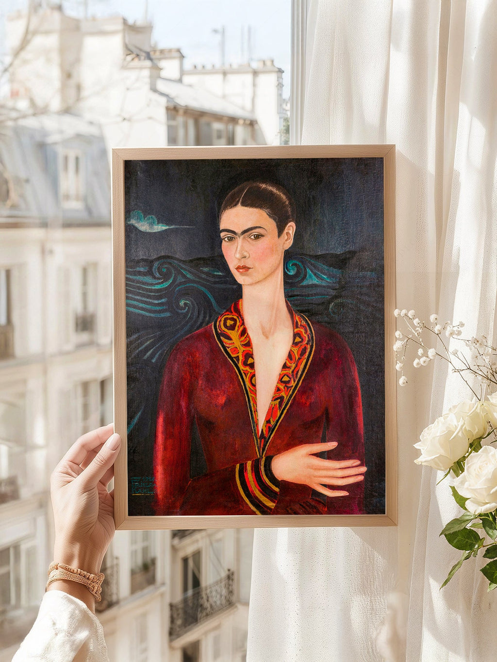Frida Kahlo Self-Portrait in Velvet Dress Art Print – Mexican Art Poster