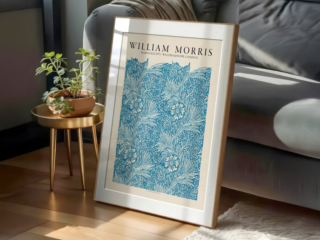 William Morris Marigold 1875 Art Print – Blue Floral Wall Art Poster