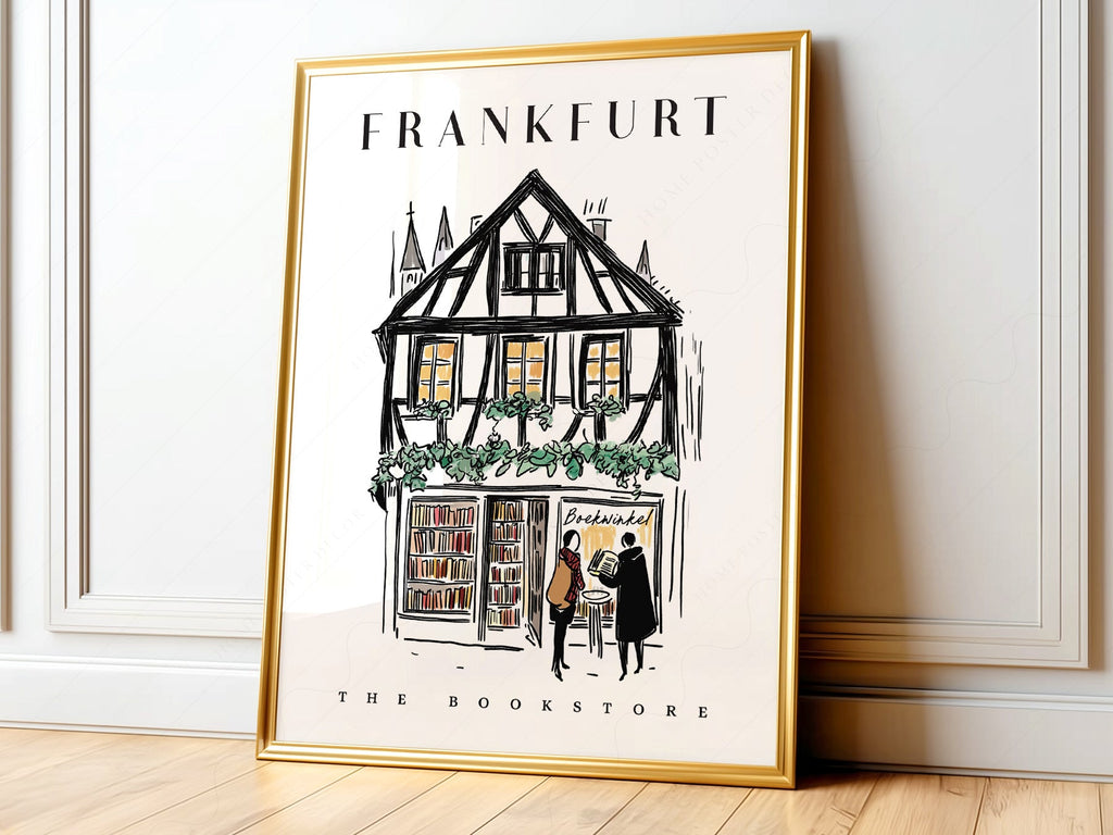 Frankfurt Bookstore Illustration Print – European City Wall Art Poster