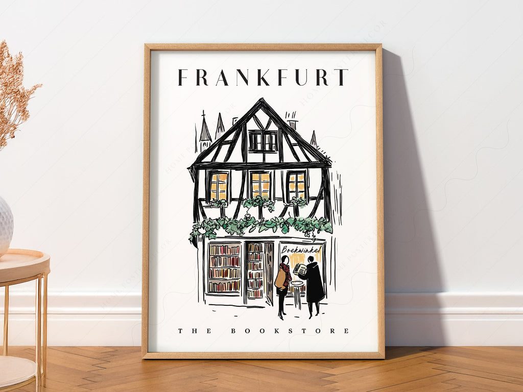 Frankfurt Bookstore Illustration Print – European City Wall Art Poster