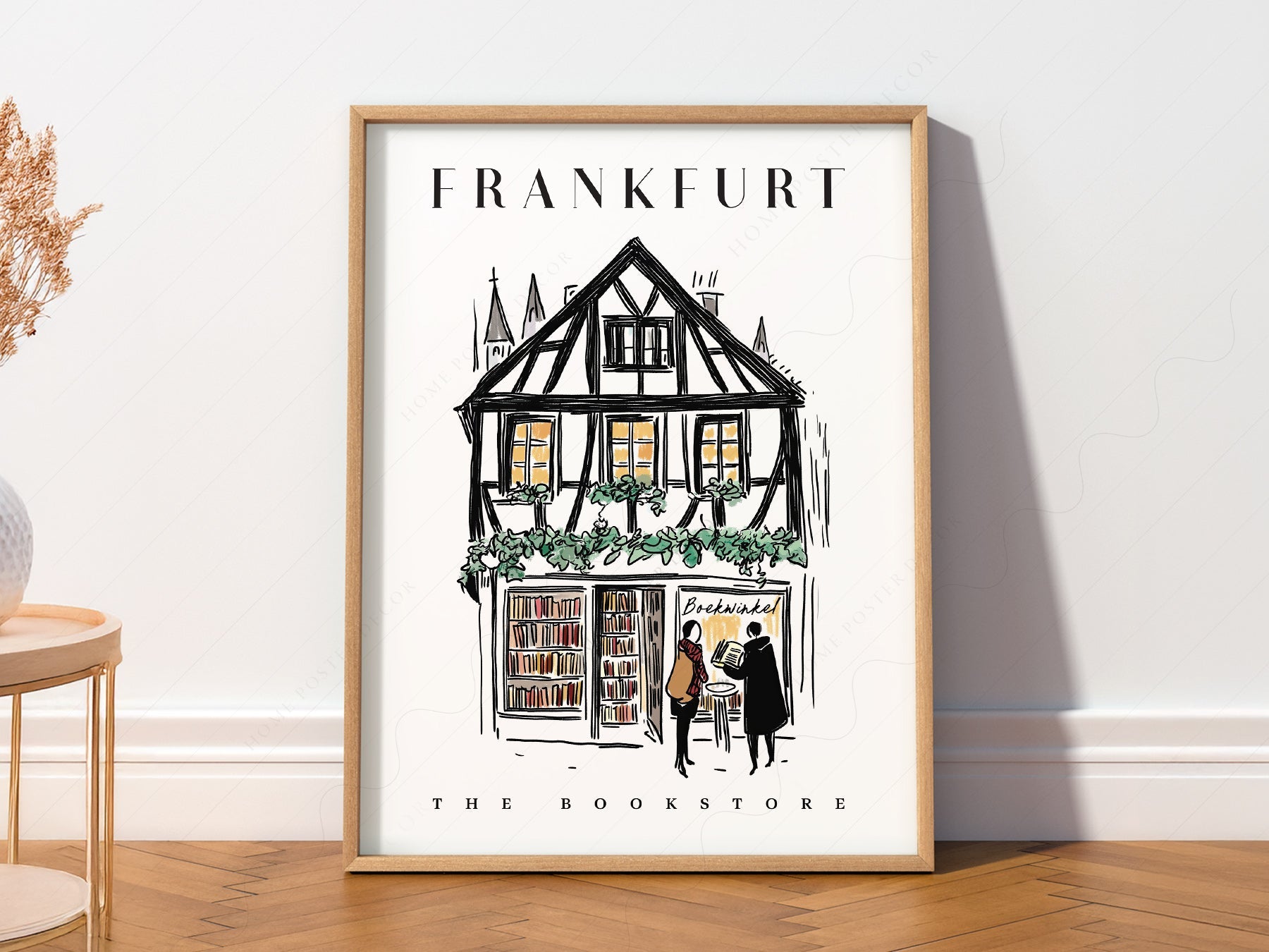 Frankfurt Bookstore Illustration Print – European City Wall Art Poster