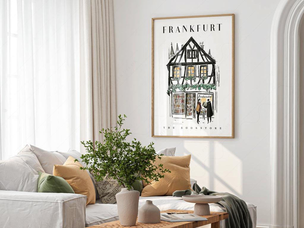 Frankfurt Bookstore Illustration Print – European City Wall Art Poster