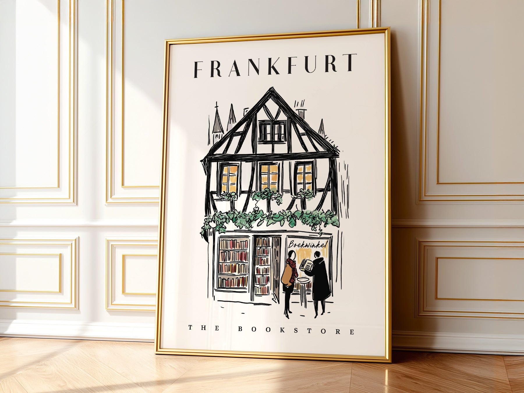 Frankfurt Bookstore Illustration Print – European City Wall Art Poster