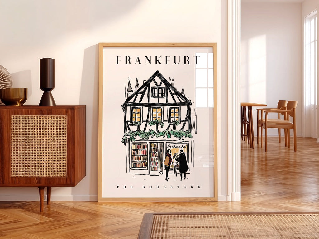 Frankfurt Bookstore Illustration Print – European City Wall Art Poster