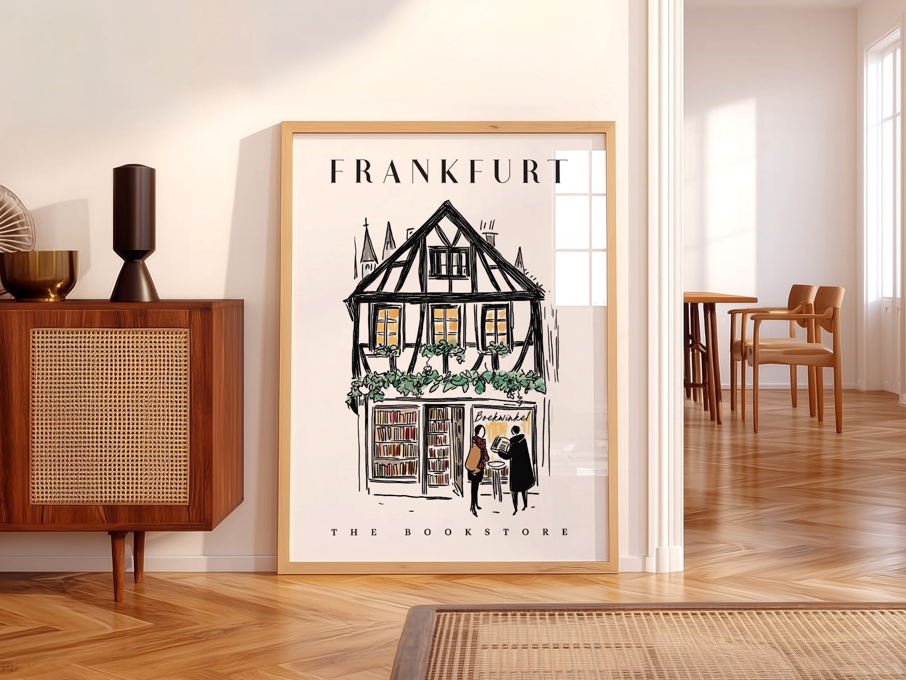 Frankfurt Bookstore Illustration Print – European City Wall Art Poster