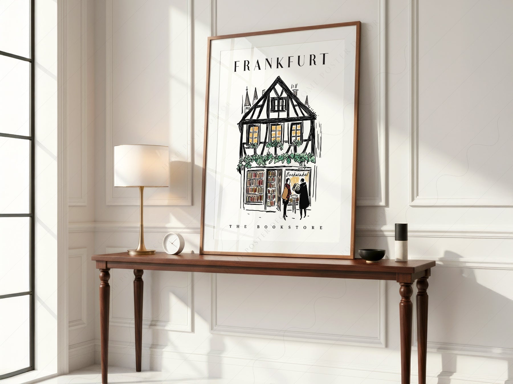 Frankfurt Bookstore Illustration Print – European City Wall Art Poster