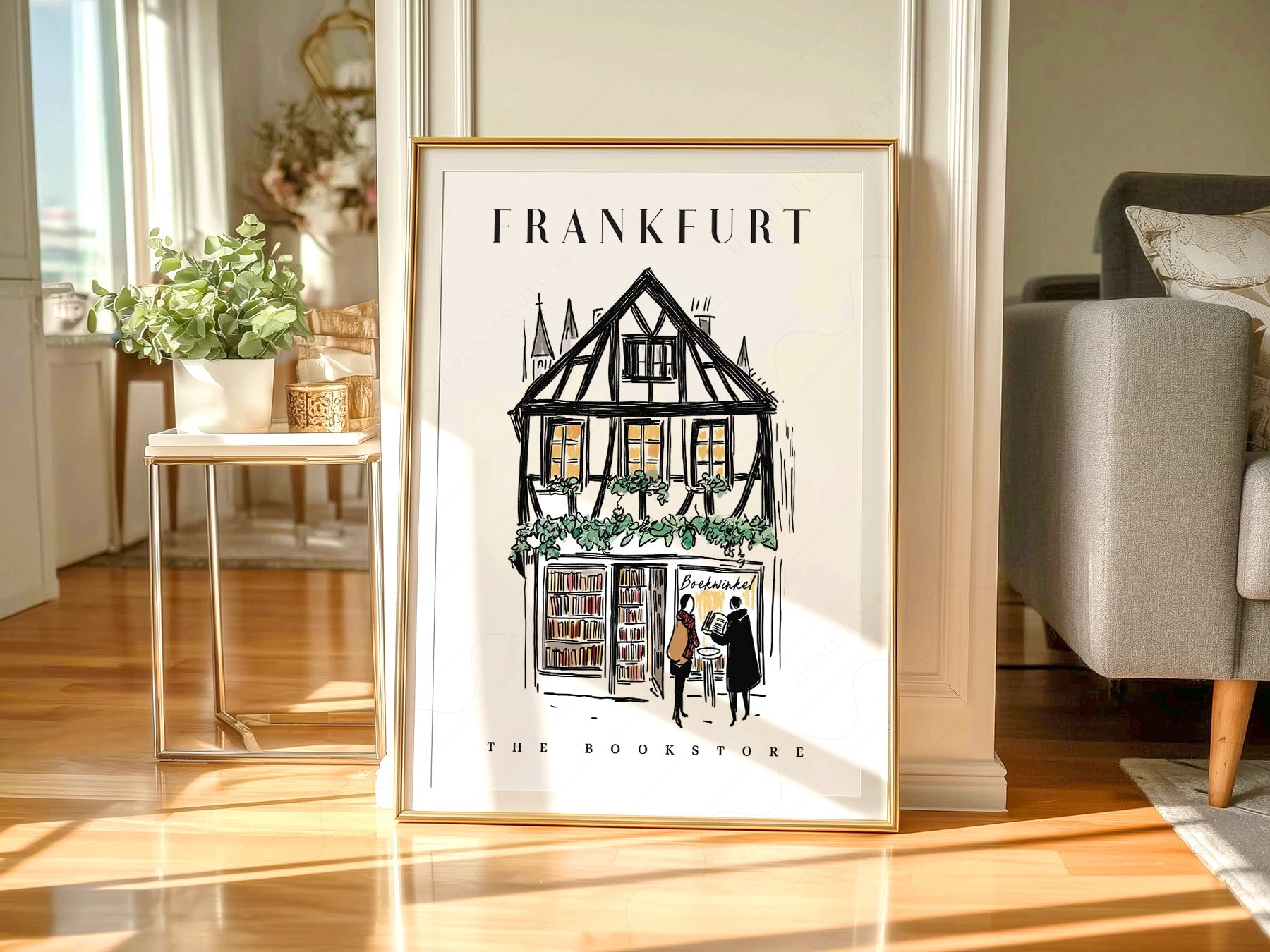 Frankfurt Bookstore Illustration Print – European City Wall Art Poster