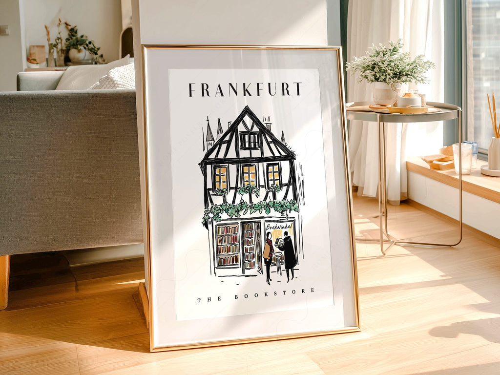 Frankfurt Bookstore Illustration Print – European City Wall Art Poster