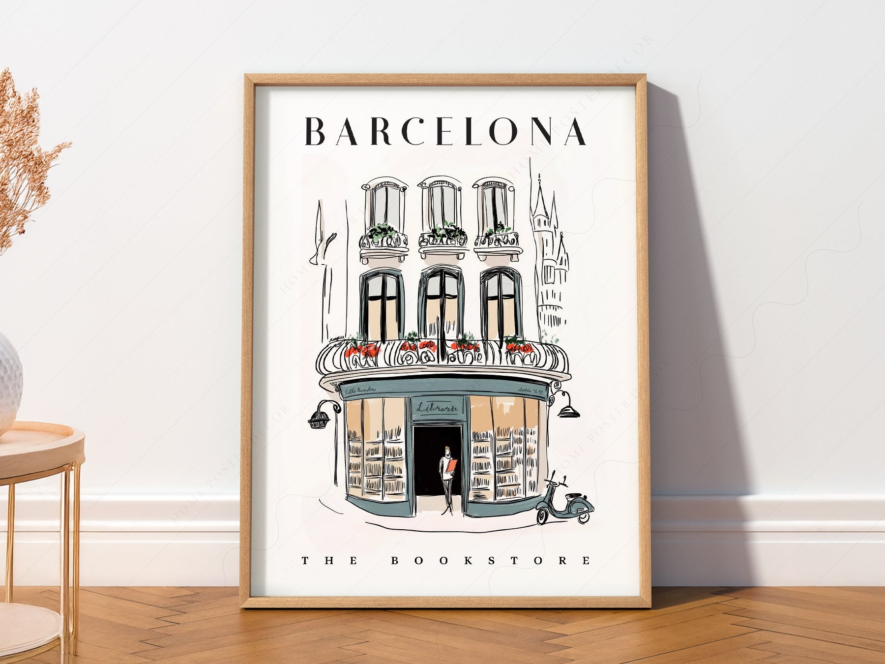 Barcelona Bookstore Illustration Print – European City Wall Art Poster