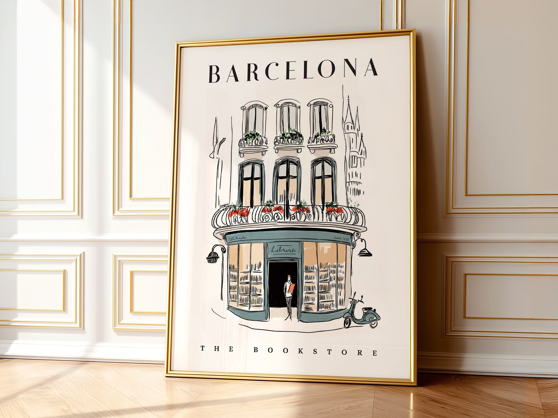 Barcelona Bookstore Illustration Print – European City Wall Art Poster