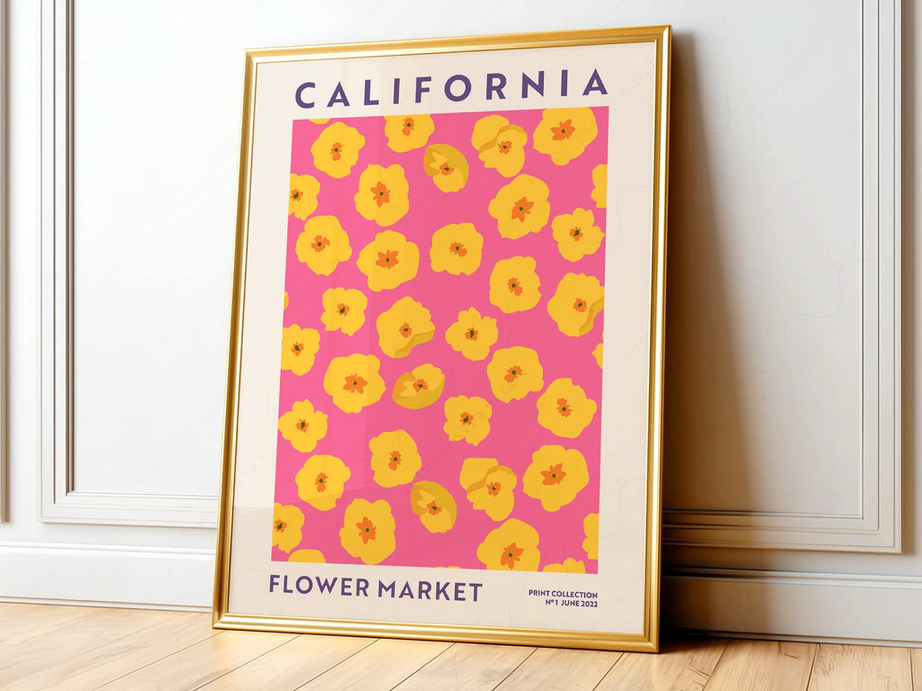 California Flower Market Print – Golden Poppy Floral Wall Art Poster