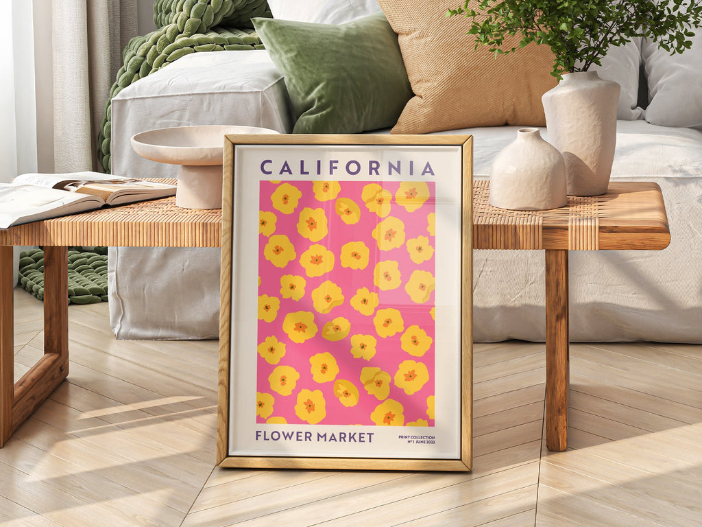 California Flower Market Print – Golden Poppy Floral Wall Art Poster